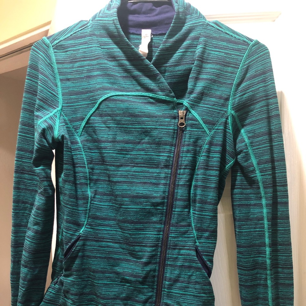 Lululemon green and navy asymmetrical zip jacket